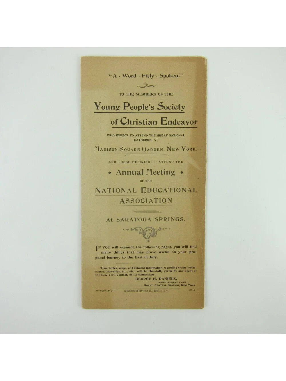 1892 Young People's Society Christian Endeavor Meeting New York Brochure & Map